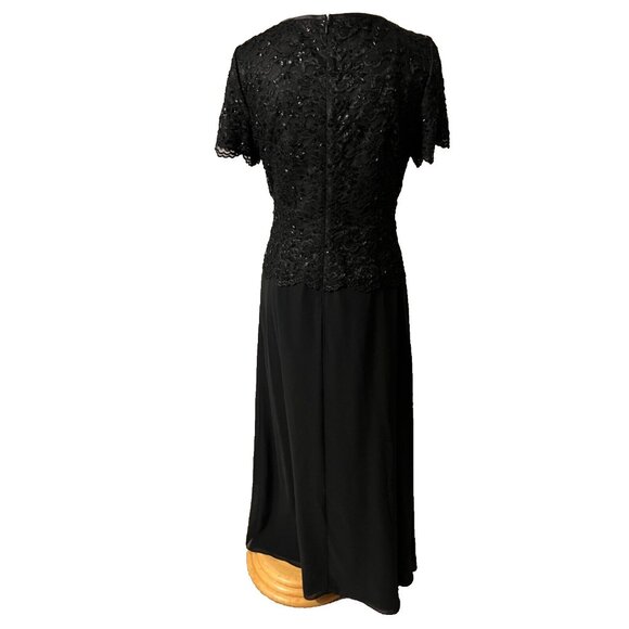 Talbots Long Formal Dress 12 Black Sequin Top Short Sleeve Flowy Wedding Party - Picture 2 of 12